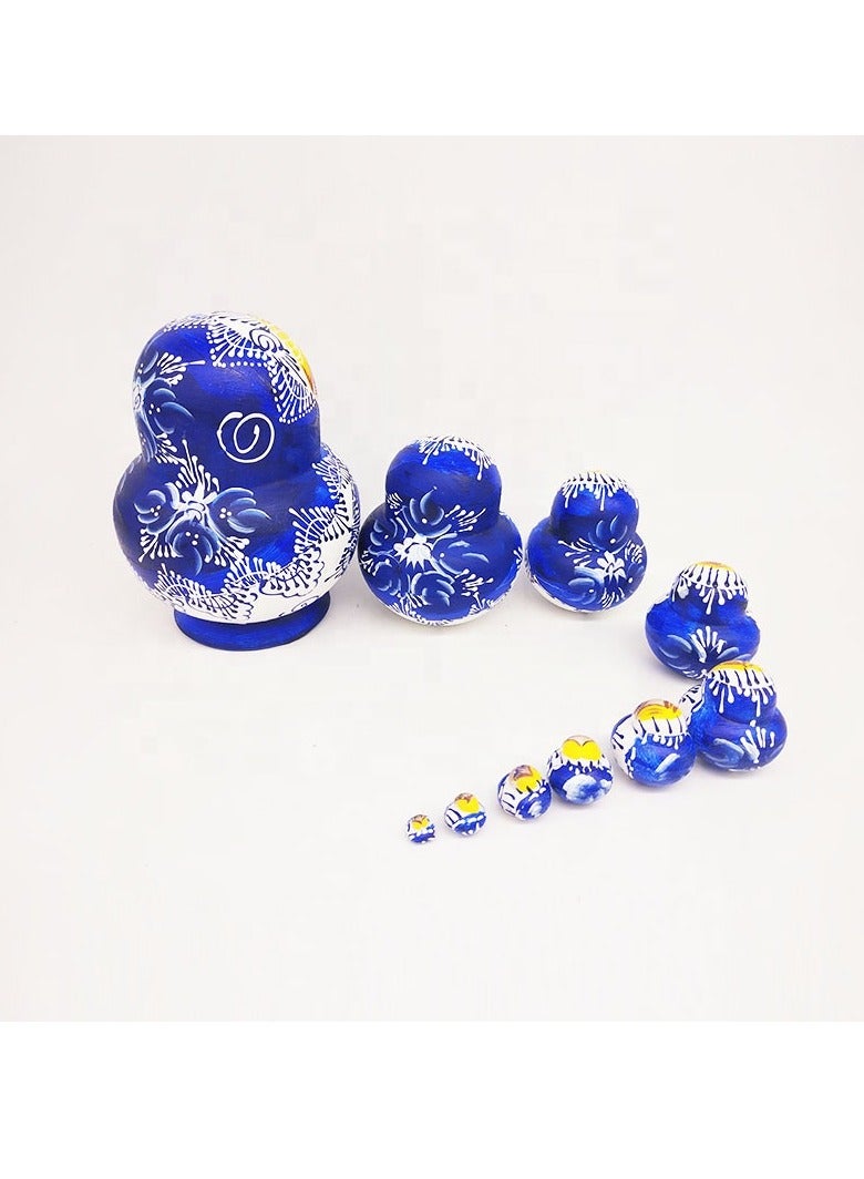 Ten-layer big-bellied blue and white porcelain Russian set of dolls, wooden toys, craft gifts, wishing dolls, home furnishings - Image 2